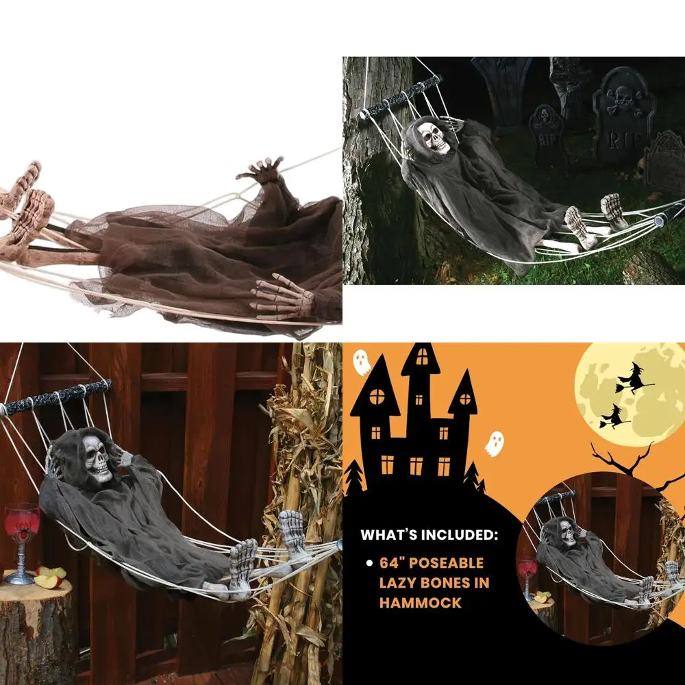 

3-Foot Tall Reaper Figure Swinging in a 5-Foot Hammock for Lazy Day Decor