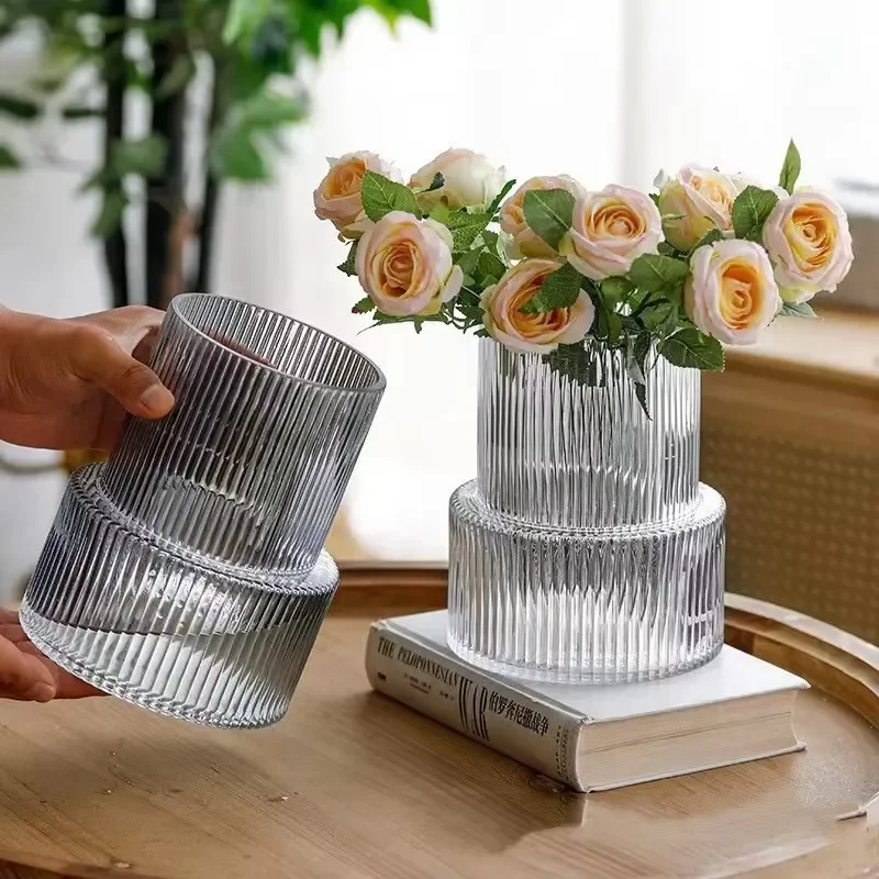 Modern Luxury Glass Vase Large Diameter Lightweight Eco Friendly Handmade Desktop Flower Vase Fashion Home Decor Ornament