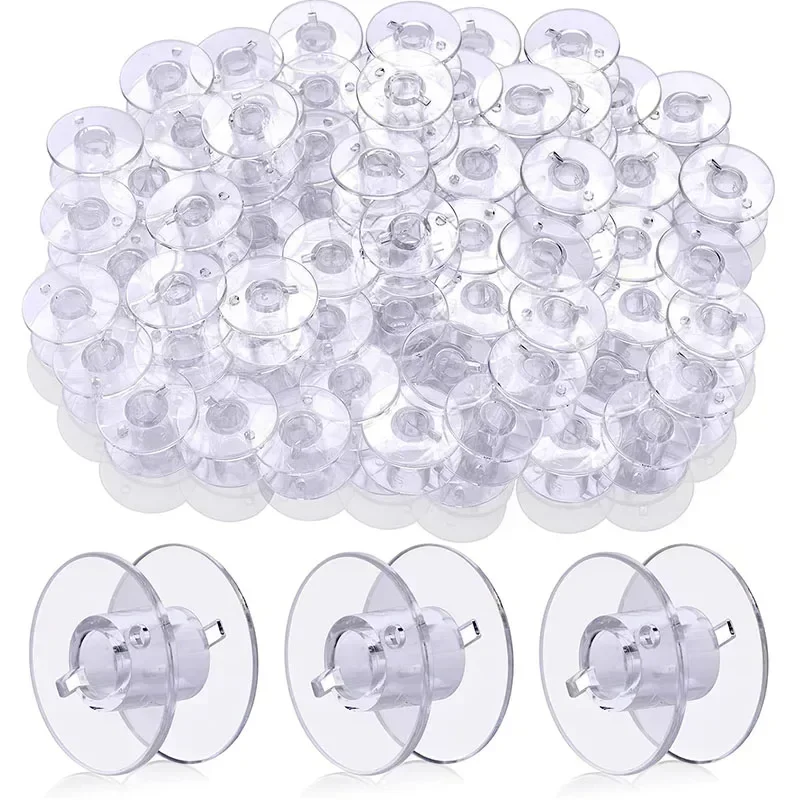 50Pcs Clear Sewing Machine Bobbins Spools Empty Bobbins Spools Plastic Storage Box for Household DIY Sewing Accessories Tools