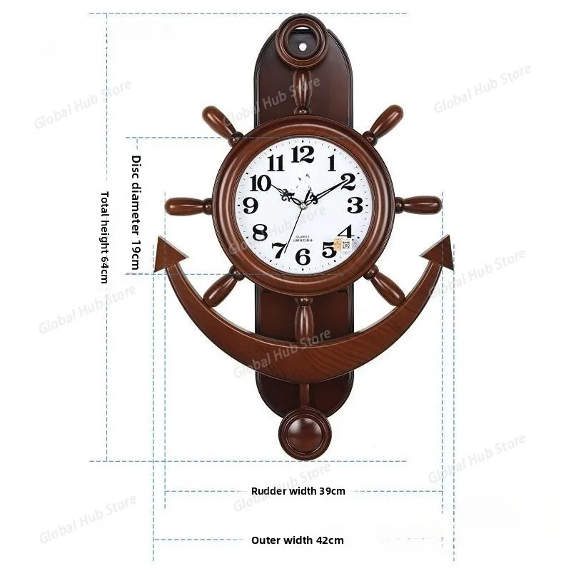 ABS plastic material Fashionable Country Living Room, Creative Rudder Clock, Mediterranean Silent Pendulum Clock, Quartz Clock