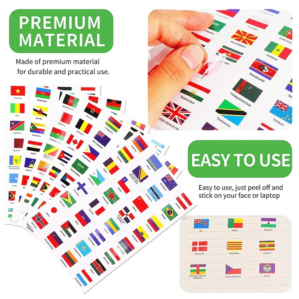 192 Countries World Flag Stickers Self-Adhesive World Country Travel Labels Face Stickers for Journal Party 6 Sheets