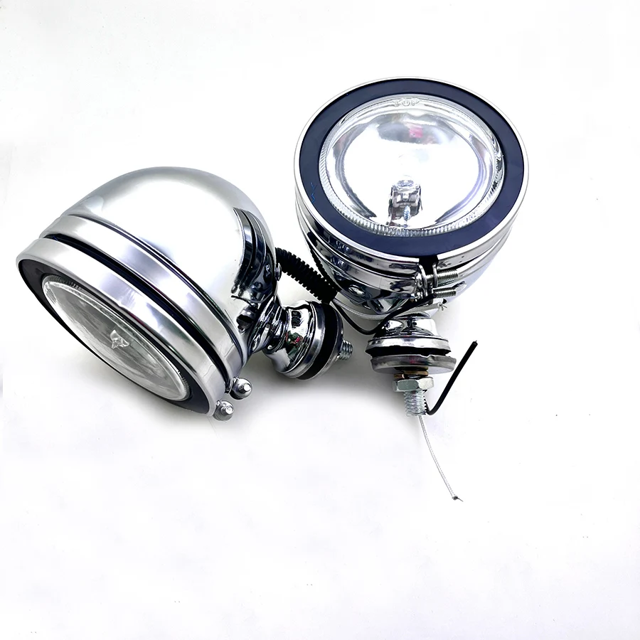 Vintage Motorcycle Patrol Car Metal Chrome Coating Headlight Left Right Fog Light Motorcycle Equipment Accessory