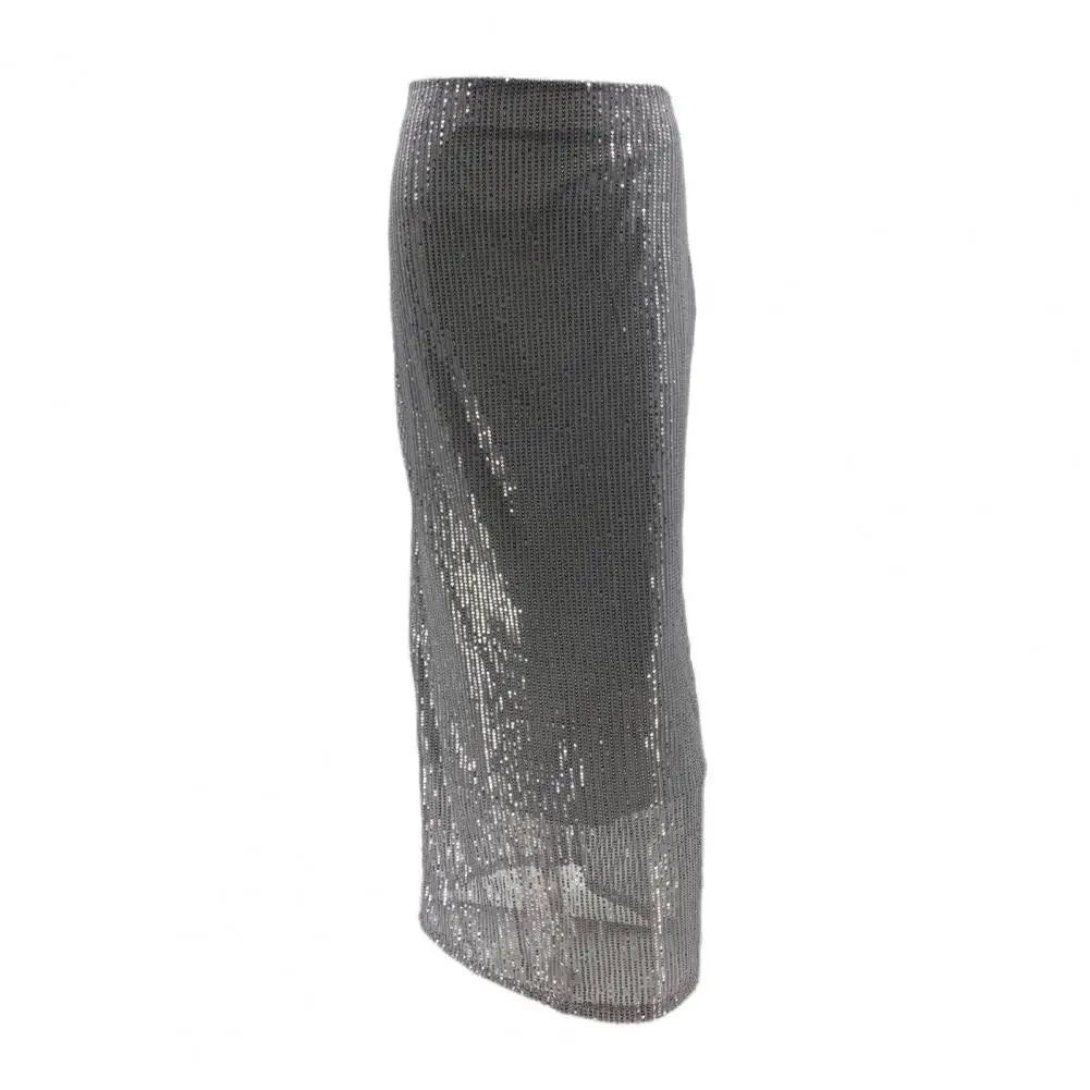 Leg-lengthening Skirt Elegant High Waist Maxi Skirt with Shiny Sequin Detail for Home Street Commuting Solid for Leg-lengthening