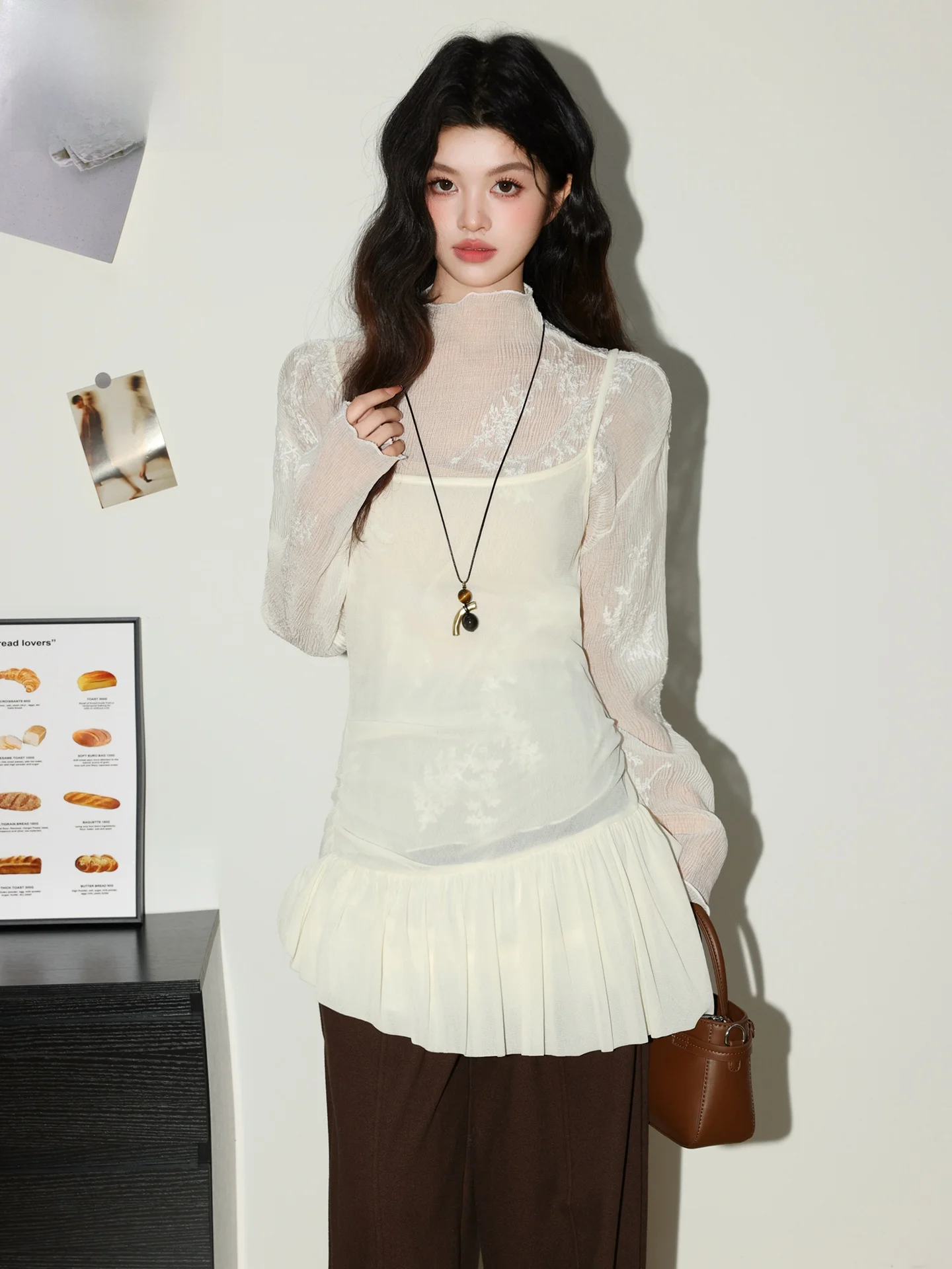 

Lace Trim Shift Dress Set Women's Summer New Style Slimming Lace Top Bottom Two-Piece Set Irregular Hemline Casual Loose Fit