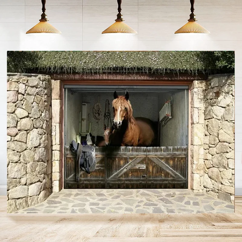 Wild West Stable Photography Backdrop Texas Western Cowboy Horse In Barn Baby Shower Background Travel Party Events Photo Studio