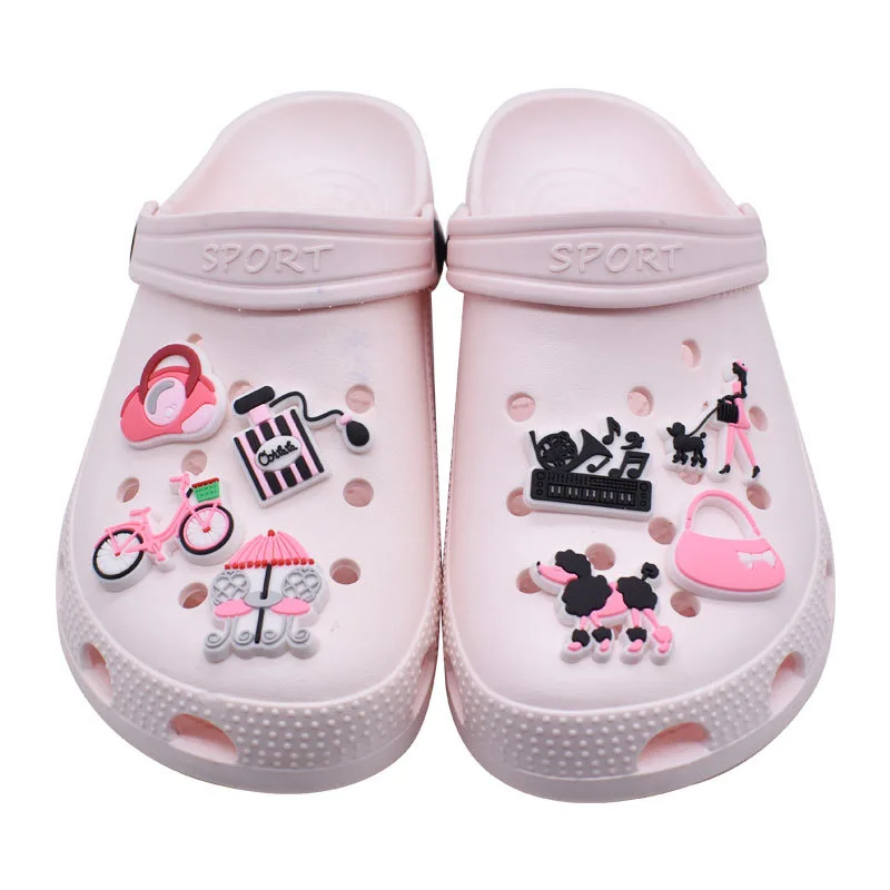 26-36pcs Pink Cute Barbie Doll Girls Series Shoe Charms Cartoon Shoes Accessories Clog Sandal Shoe Decoration Buckle Kids Gifts