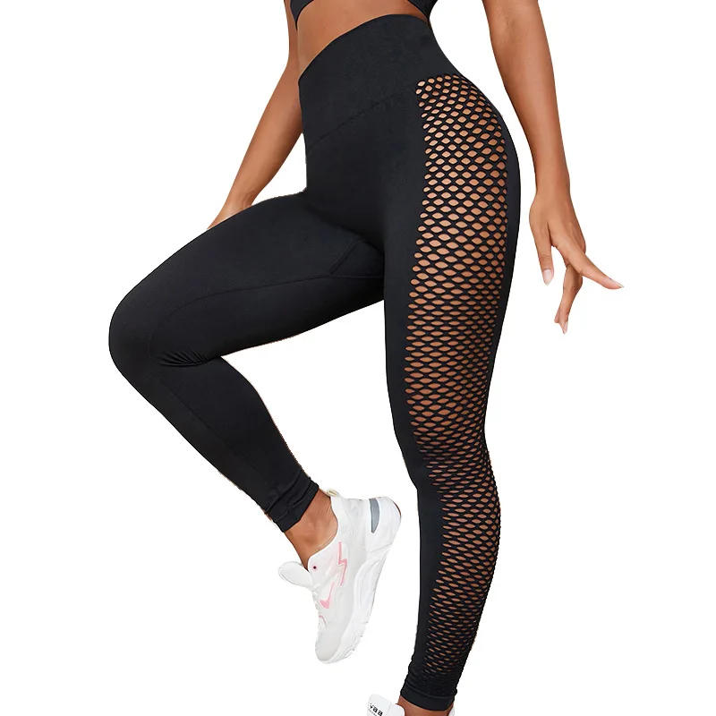 Leggings da Yoga Push Up da donna pantaloni sportivi da allenamento a vita alta senza cuciture per il Fitness da palestra in rete nera