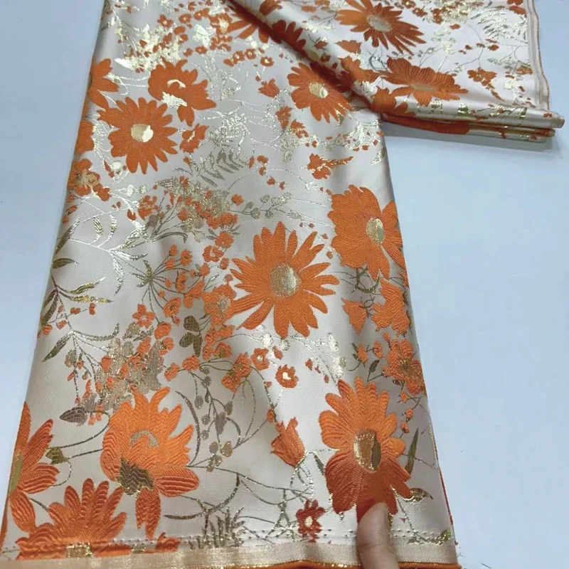 

Orange Brocade Jacquard Fabric New Chamomile Pattern Design African Lace Fabric Fresh Style Sewing Daily Dress Fabric 5 yards