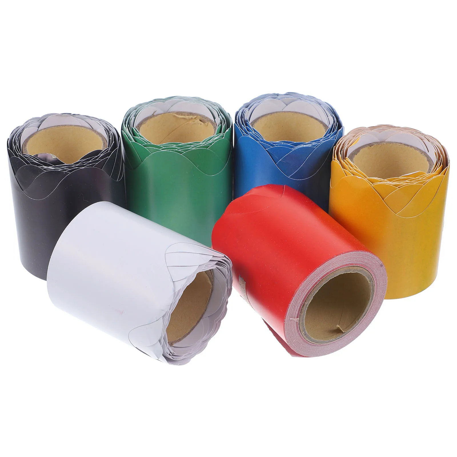 

6pcs Decorative Border Paper 5M Classroom Bulletin Board Borders Festival Wave Trim Yellow Green Red White Black Craft