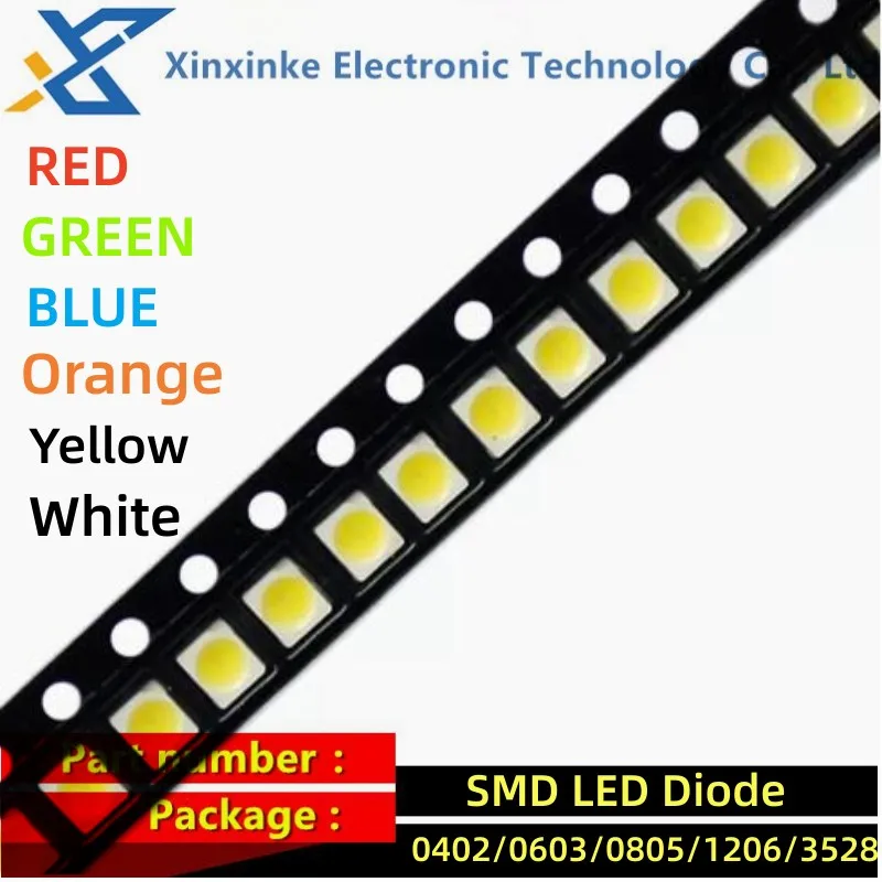 100PCS 0402 0603 0805 1206 3528 5050 5730 3020 3014 4014 SMD LED Red Yellow Green White Blue Orange Light Emitting Diode