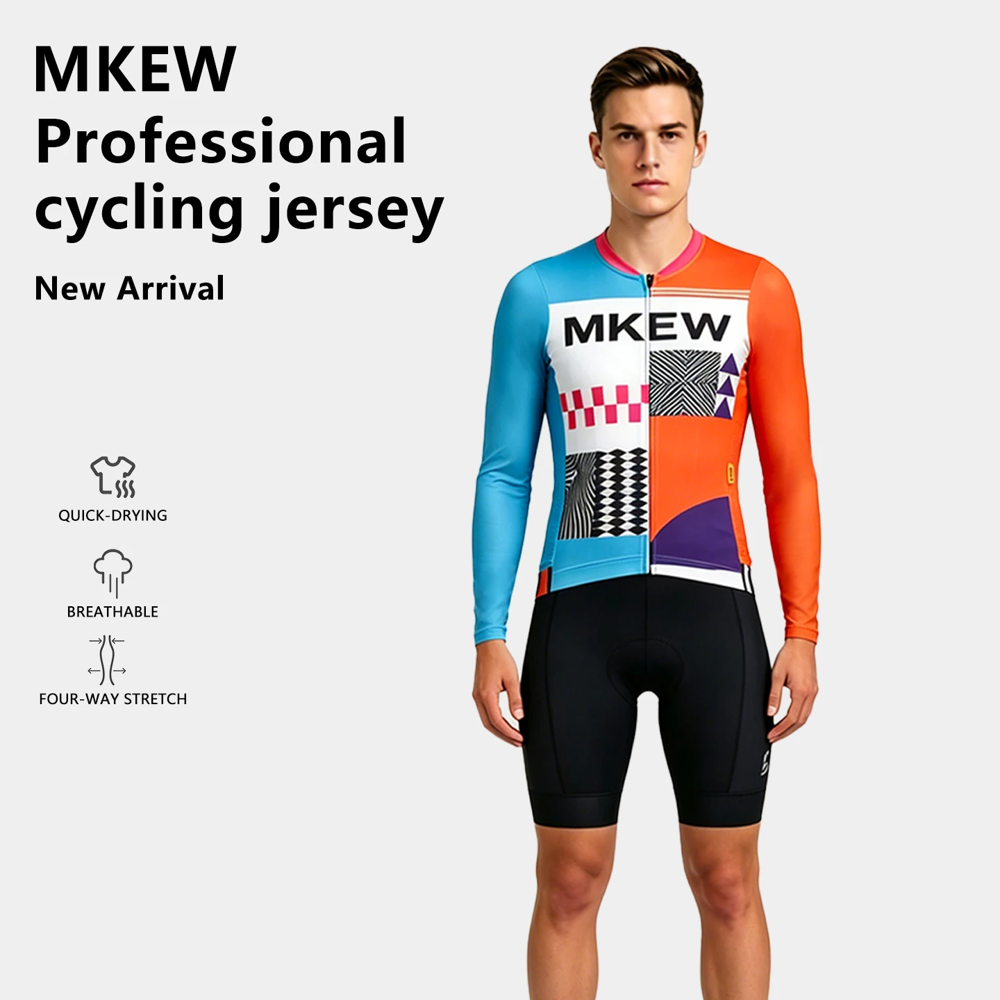 MKEW Men's Quick-Dry Breathable Long-Sleeved Cycling Jersey Lightweight Comfortable Summer Road Cycling Gear