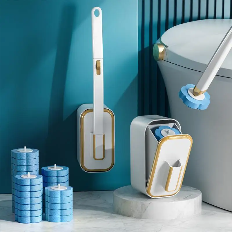 Wall Mounted Toilet Brush Set with Holder, 18 Disposable Brush Heads, Bathroom Cleaning Tool & Plunger Kit