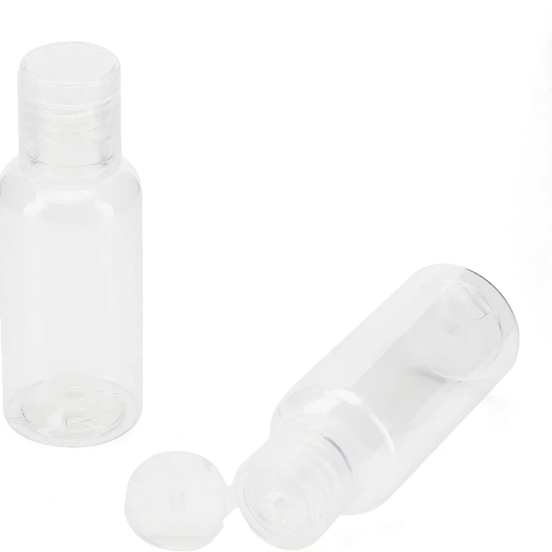 50 Uds. Botellas de viaje de plástico transparente de 30ml con tapa abatible contenedor dispensador para tamaño de viaje para champú loción crema