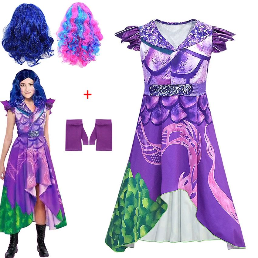 

Kids Descendants 3 Evie Mal Cosplay Costume Dresses Wig Gloves Girls Halloween Carnival Masquerade Party Princess Dress Set