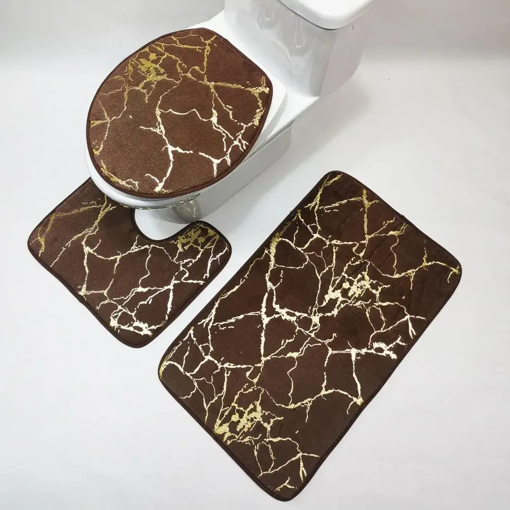 3Pcs/Set Shower Rug Fashion Washable Toilet Carpet Marble Toilet Lid Cover Bathroom Rug for Household Supplies