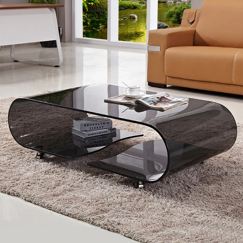 Fashion Mobile Coffee Table Modern Glass Wheeled Creative Coffee Table Space Saving Mesas De Centro Para Sala Home Furniture