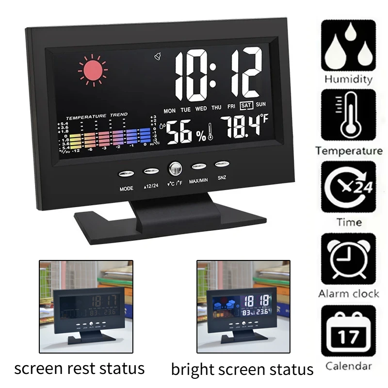Smart Multifunctional Night Light Alarm Clock Weather Station Color Screen Home Electronic Clock with Calendar