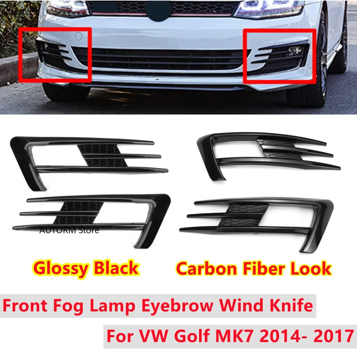 New Pair Car Front Fog Light Grille Grill For VW Golf 7 MK7 GTI 2014 2015 2016 2017 Fog Lamp Lower Bumper Grill