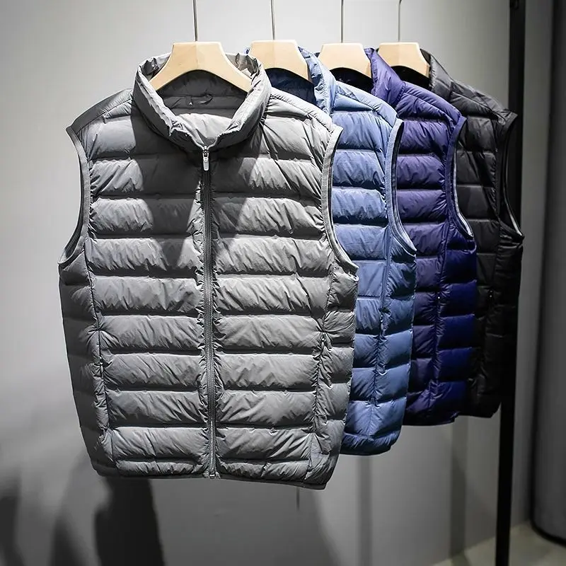 

Men's Faionable Lightweight down Cotton Vest plus Size Winter Jaet oulder Pad External Wear Vest Youth Trend Zipper Clo...