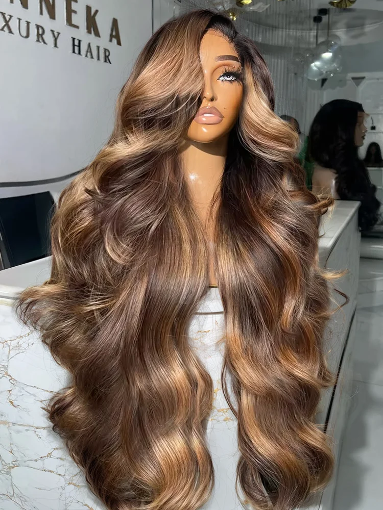 4/27 Highlight Brown Body Wave 13x4 Colored Lace Front Human Hair Wigs Glueless 13x6 Ombre Blonde HD Lace Frontal Wig For Women