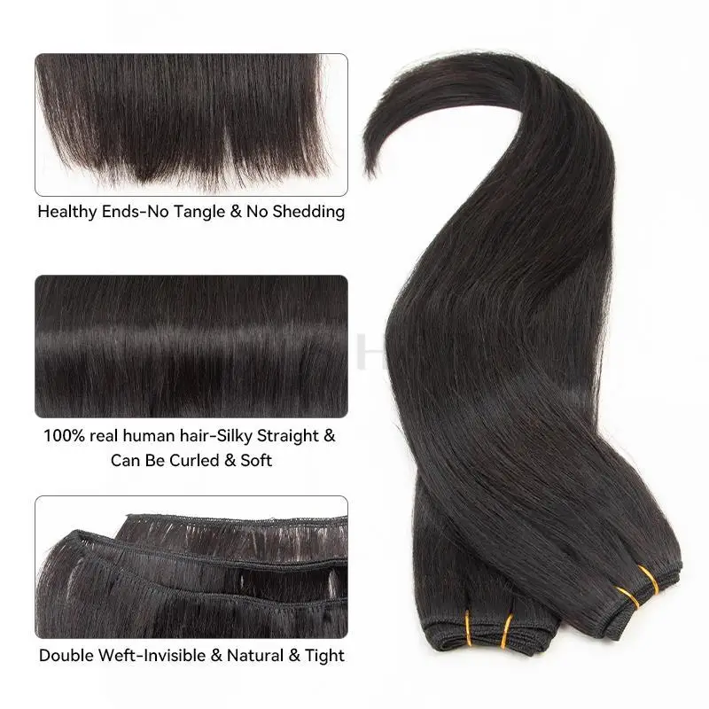 MRS HAIR Straight Human Hair Bundles Natural Black Sew In Weft Hair Extensions Human Hair Machine Remy 12