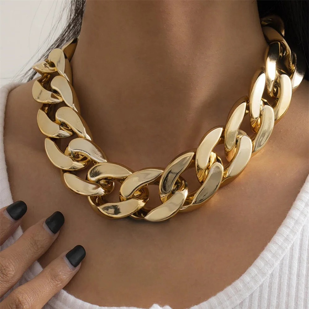 New Vintage Gold-plate Geometric Punk Exaggerated Chain Necklace For Women Female Fashion Boho Y2K Hip Hop Choker Jewelry Gift