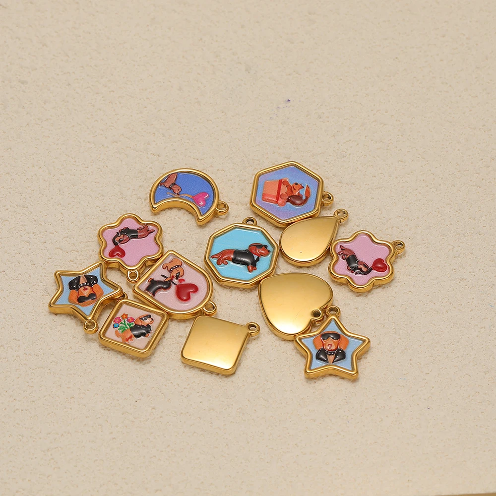 4 Stück Edelstahl-Emaille-Geometrie-Anhänger, niedliche Cartoon-Anhänger für DIY-Schmuck, Halsketten, Armbänder, Ohrringe und Zubehör – Detail 2