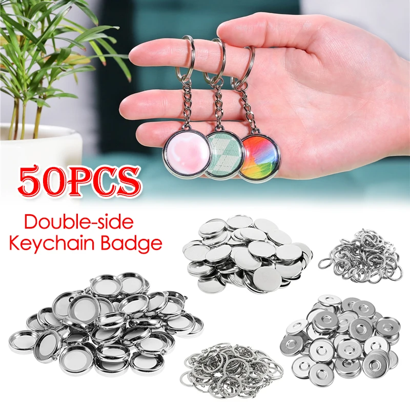 50Sets 25mm/32mm/37mm Double-side Keychain Badge Button Pins DIY Making Key Ring Decoration Round Badge Making Supplies