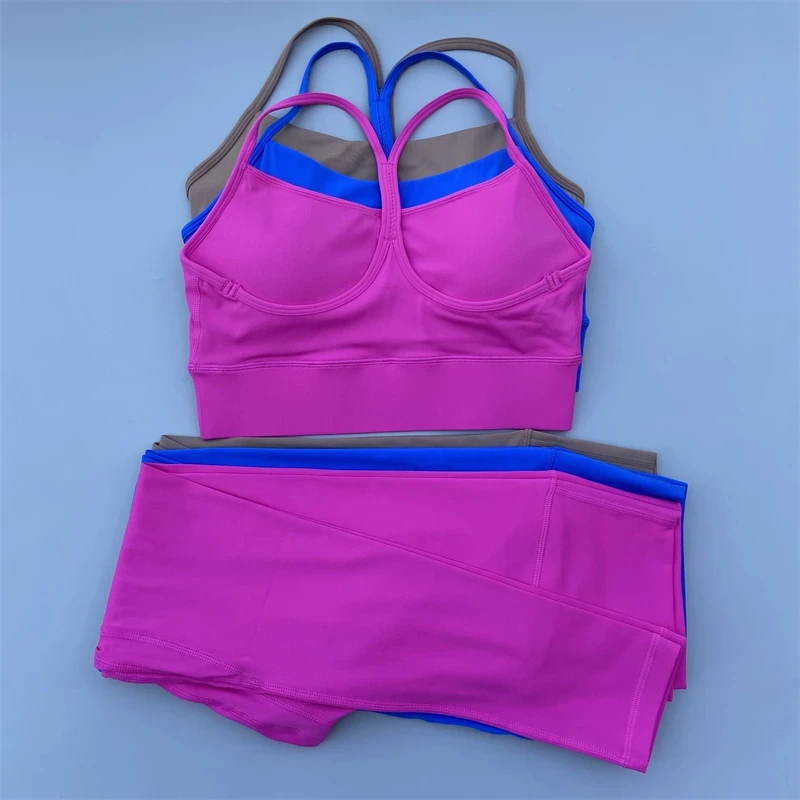 Solid Color Gym Yoga Set Women Yoga Set 2 Piece Workout Tracksuit Fitness Suit High Waist Legging Y Shape Sports Bra Athletic