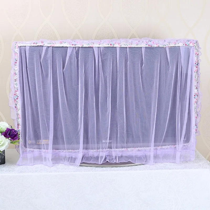 Lace Fabric Door Curtain TV Circle Can Be Flipped Dust Cover Monitor Screen Home Decorations Dust Cover With Elastic