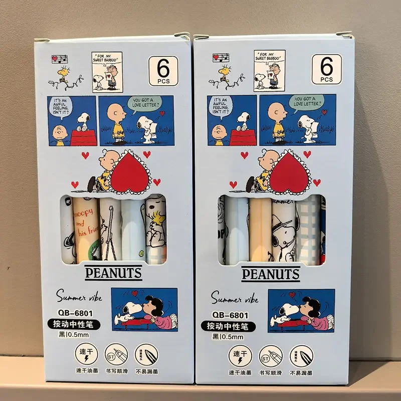 Snoopys batimento cardíaco imprensa caneta alta beleza ins limitado bonito estudante st cabeça velocidade seco escovação perguntas caneta neutra 0.5 6 pçs/set