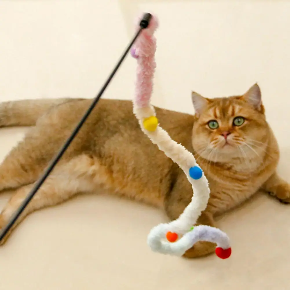 

Cat Teaser Stick Long Handle Funny Cat Stick Soft Color Plush Ball Bite-resistant Cat Playing Teaser Wand Toy Cat Supplies