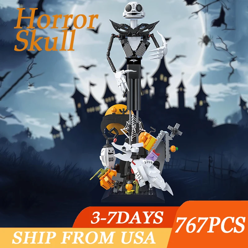 

767PCS Horror Skull Building Blocks Toys Creative Movie Skeleton Ghosts Bricks Model Ornaments Sets Halloween Christmas Gifts