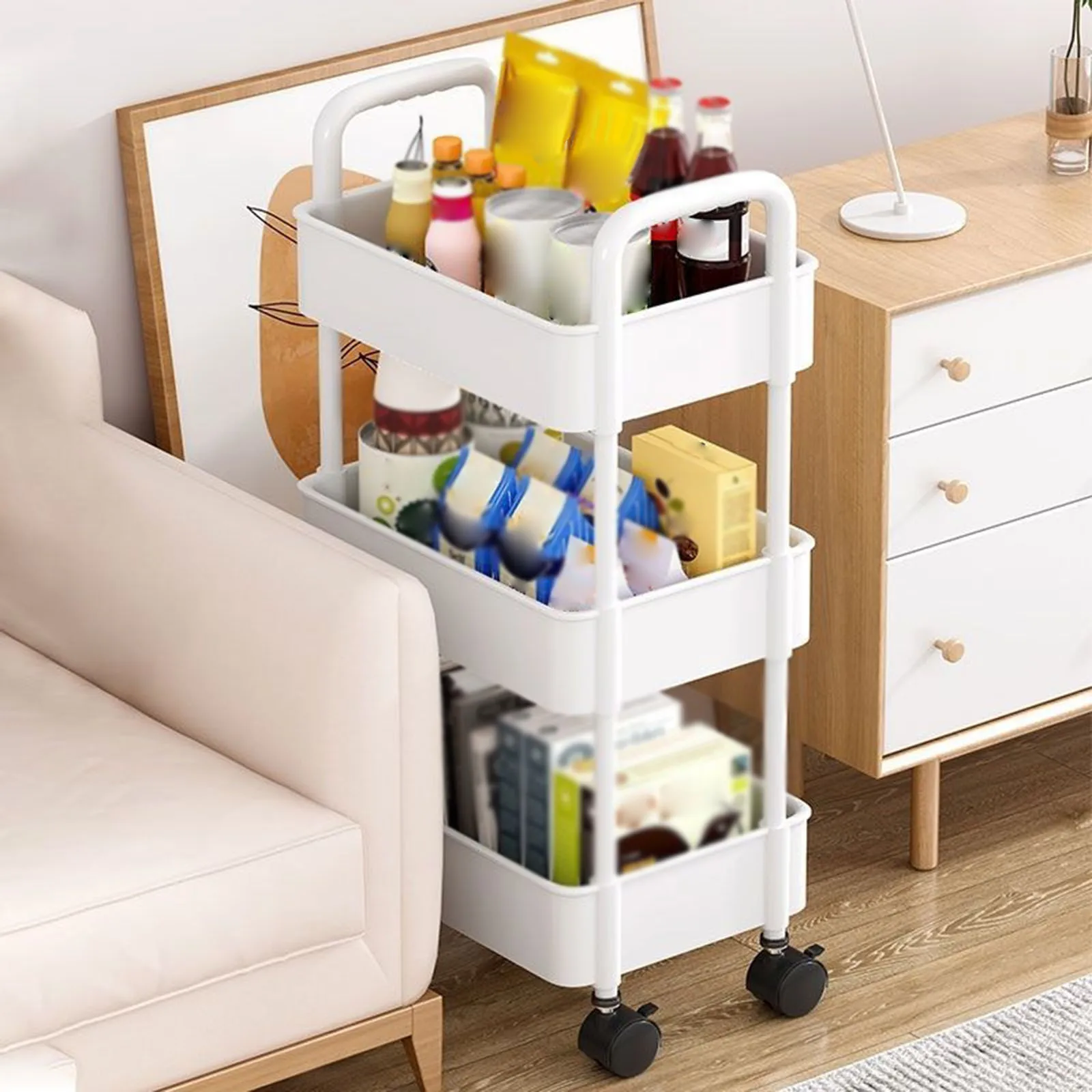 3 Layer Kitchen Cart with Caster Wheels Multifunctional Bathroom Storage Rack Organizer Corner Shelf Corner Container Holder