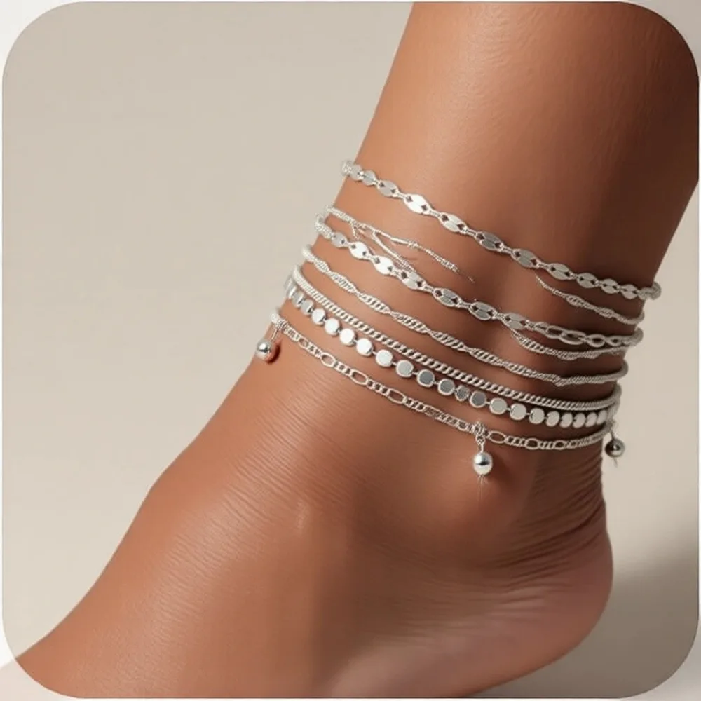 

Водонепроницаемые браслеты на щиколотку для женщин, 14-каратное золотое покрытие, 6 шт., изящные летние пляжные украшения