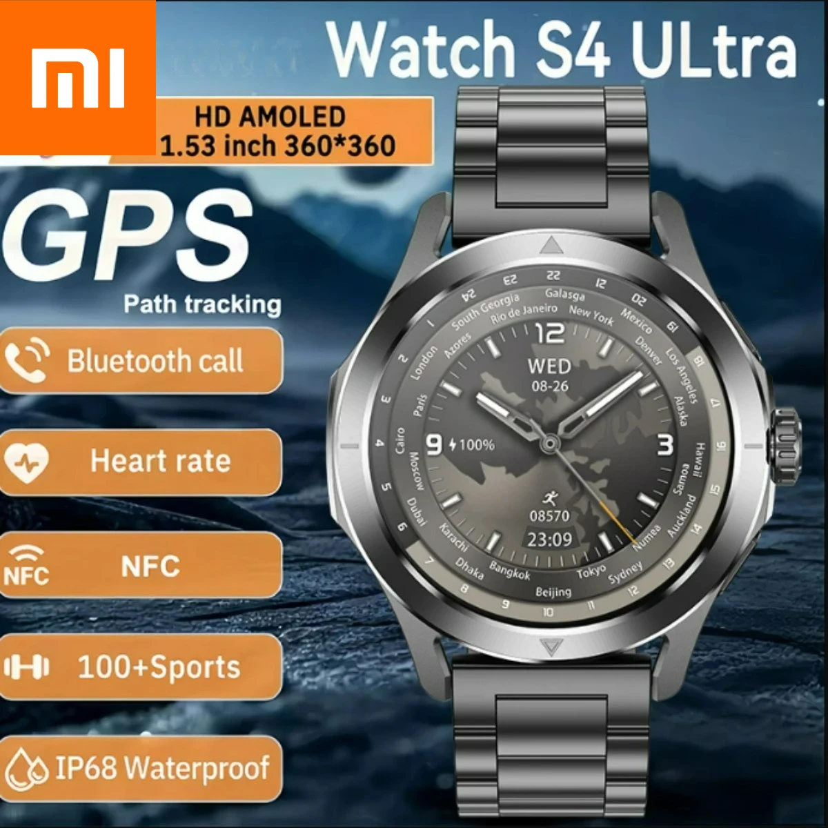 

Xiaomi New S4 Ultra Спорт на открытом воздухе Смарт-часы Мужчины AMOLED Экран NFC GPS Компас Сердечный ритм Водонепроницаемые Bluetooth-вызовы SmartWatch