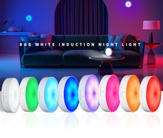 Night Light LED With PIR Motion Sensor Rechargeable USB Kitchen Cabinet RGB Lamp For Bedroom Room New Year Decoration