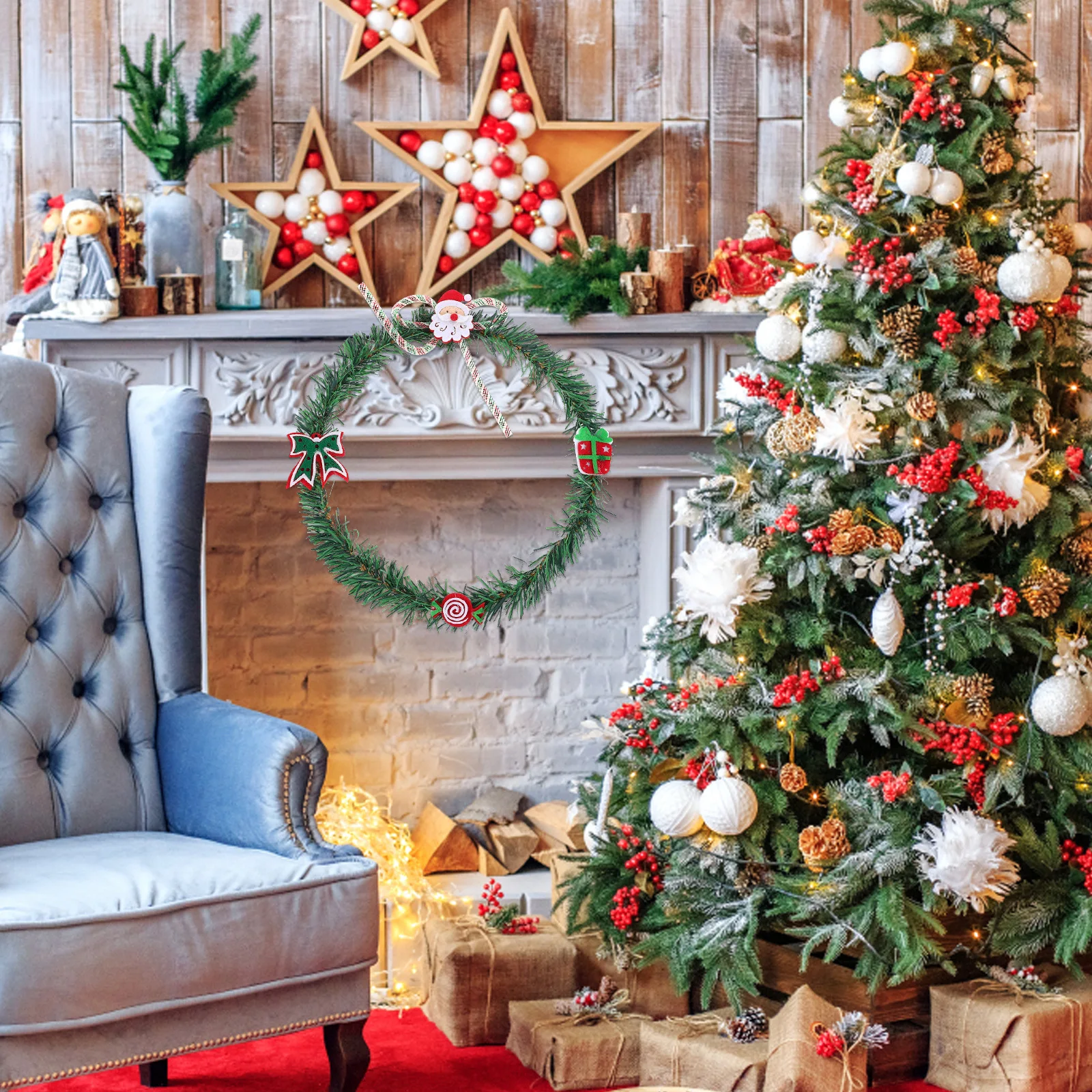 

30Cm Green Pvc Christmas Garland: Festive Holiday Decor For Home Porch Door Window Xmas Wreath Artificial Leaf Hanging