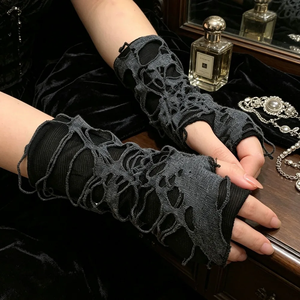 Women Men Black Fingerless Long Gothic Mittens, Sexy Clubwear Gloves for Dance Cosplay Festival Outfitsies