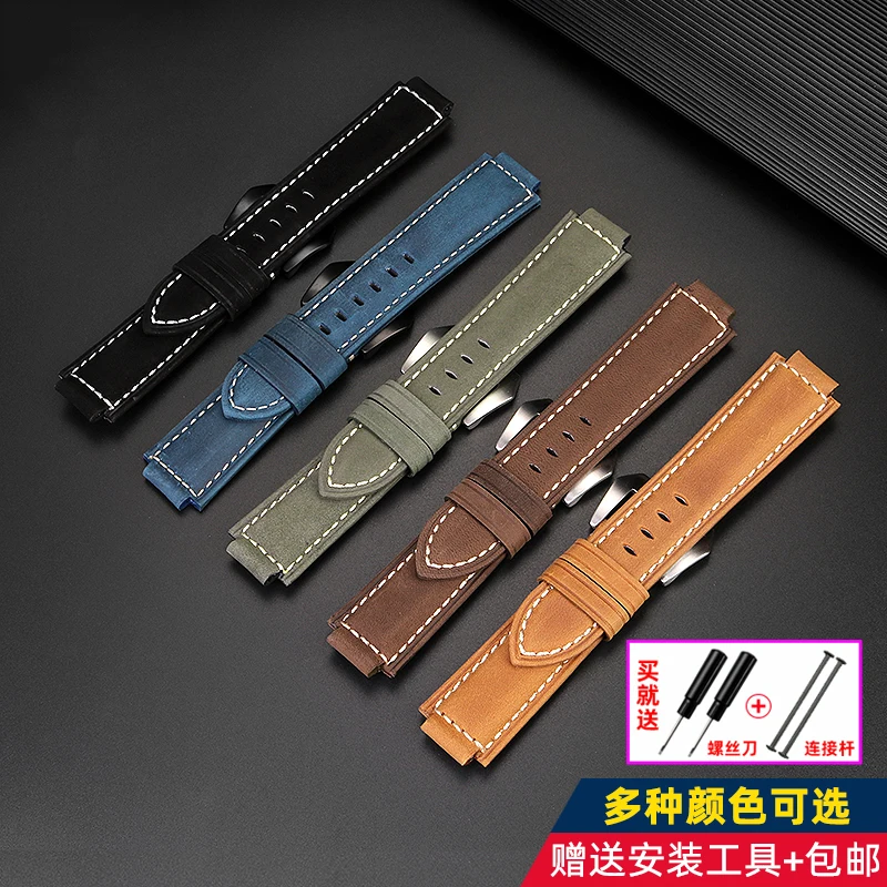 For TIMEX Expedition Tide Bracelet T2N721 T2N720 Retro frosted cowhide Watch strap accessories Men Cow Leather Watchband 24*16mm