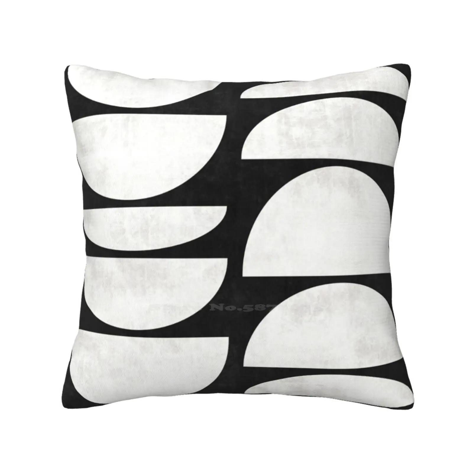 Mid-Century Modern Pattern No.8-Black And White Concrete Bedroom Office Hug Pillowcase Black And White Half Circles Unique