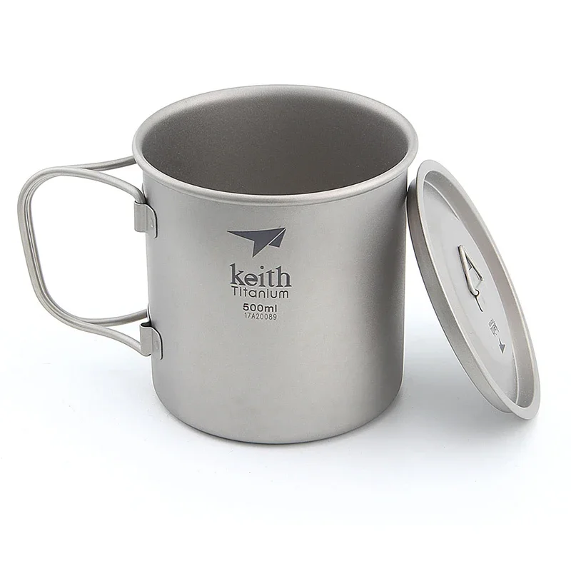 

Titanium Cup Titanium Water Mugs Camping Cups Ultralight Travel Mug With Folding Handle Titanium Lid Drinkware 300ml-900ml Keith