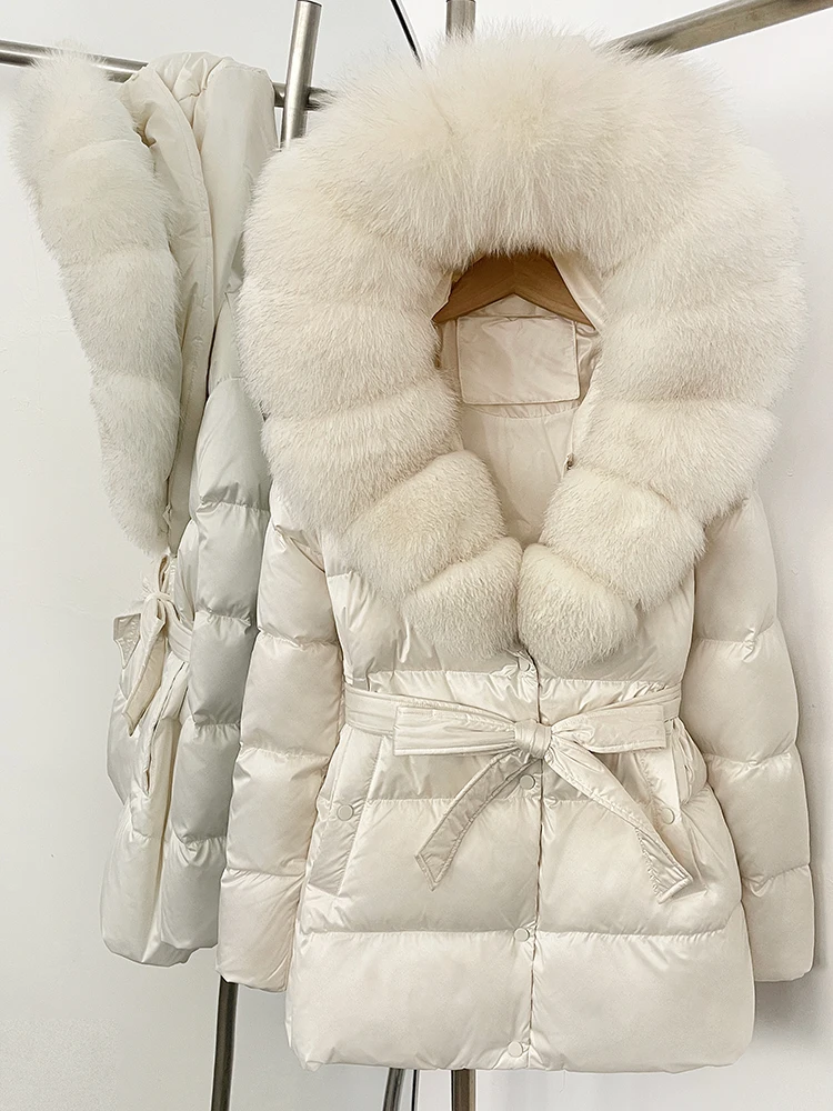 OFTBUY Winter 90% Duck Down Jacket Women Luxury Large Natural Silver Fox Fur Hooded Thick Warm Female Parkas Waterproof
