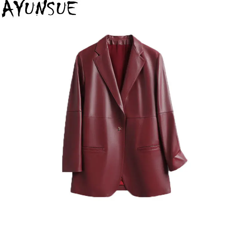 Imagem -03 - Ayunsue Genuine Sheepskin Mulheres Jaqueta de Couro 2023 Jaquetas de Couro Real para as Mulheres Elegante Cabolsa de Couro High-end Streetwear Sgg