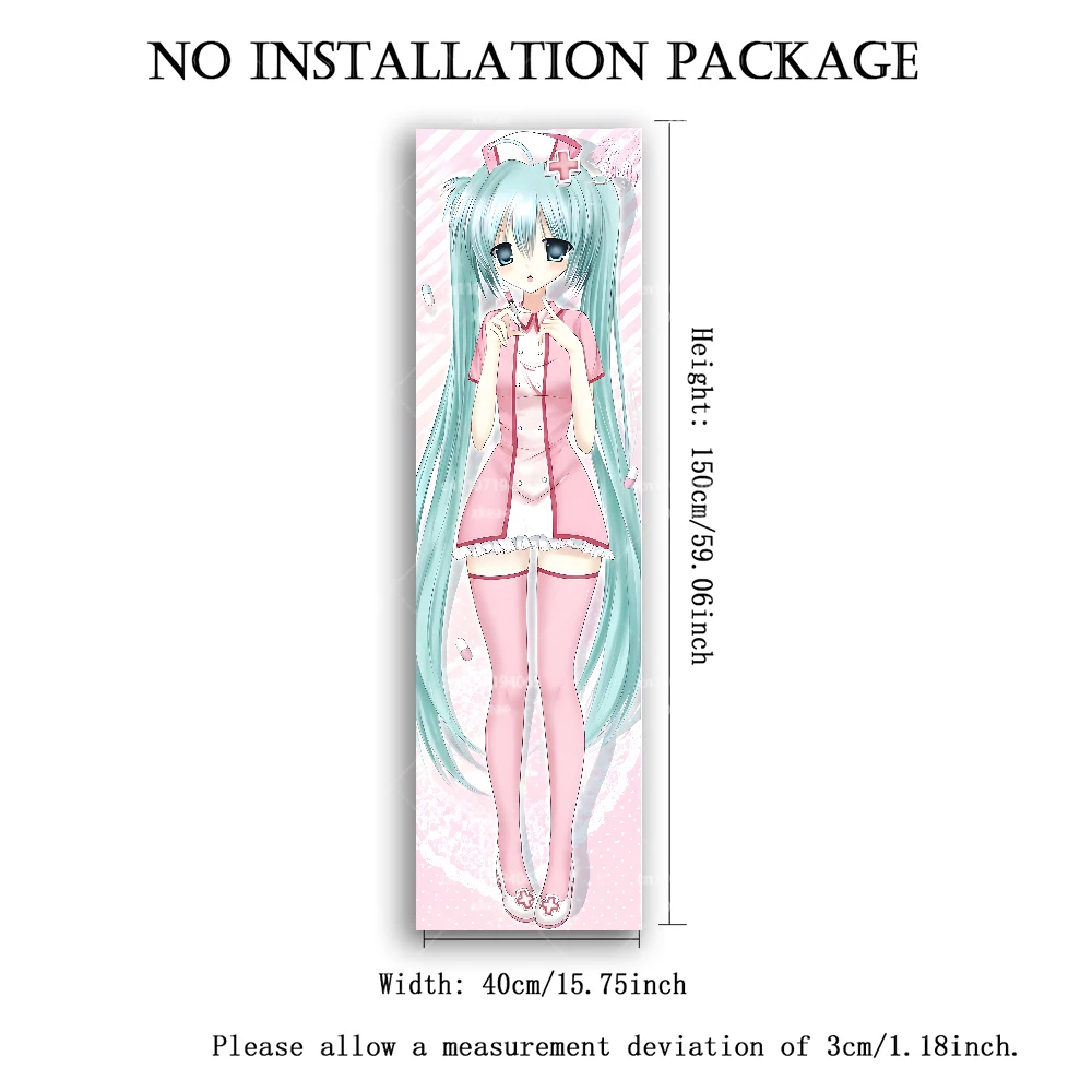 Hatsune Miku Vertikaler Wandteppich, rosa Krankenschwester-Outfit, gestreifter Hintergrund, Vocaloid, langer Anime-Wandbehang, Schlafzimmerdekoration – Detail 1