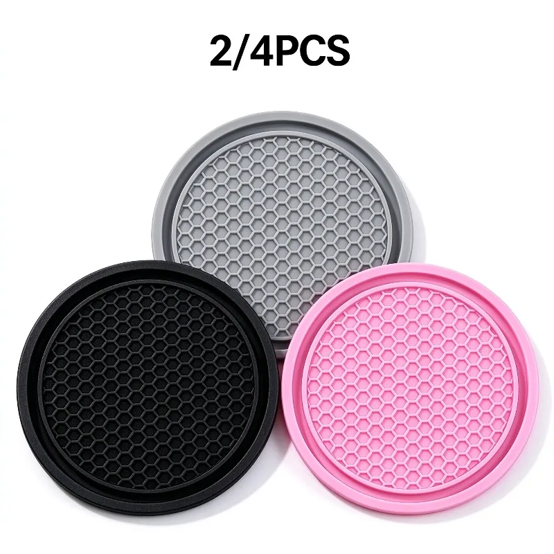 2/4PCS Car Cup Holder Insert Anti Slip Coaster Black Pink Gray Car Interior Drink Cup Holder Easy Clean Auto Accessories
