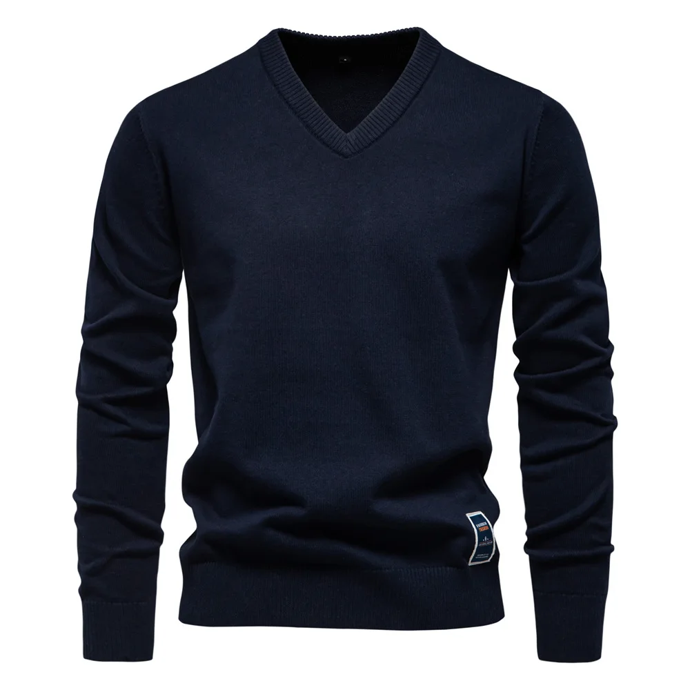 2025 Katoenmix Heren V-hals Effen Kleur Sweatshirt Casual Mode Trui Tops Herenkleding Sport Sweatshirt voor Mannen