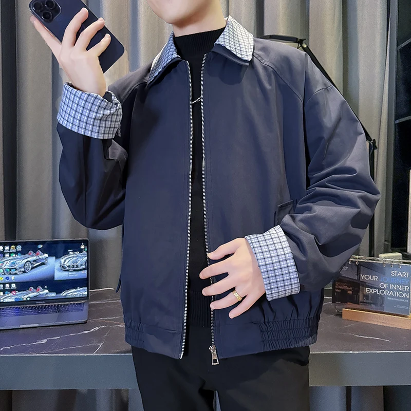 

Осенняя корейская персонализированная лоскутная повседневная куртка для мужчин, модные функциональные куртки с лацканами, свободные уличные пальто