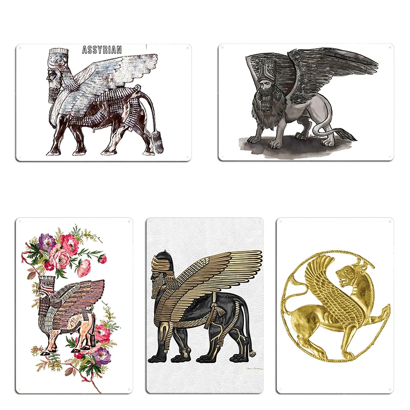 Asyrian Lamassu-letrero de Metal clásico con impresión, decoración de garaje, Club, Bar, cartel de estaño de Babylon antiguo