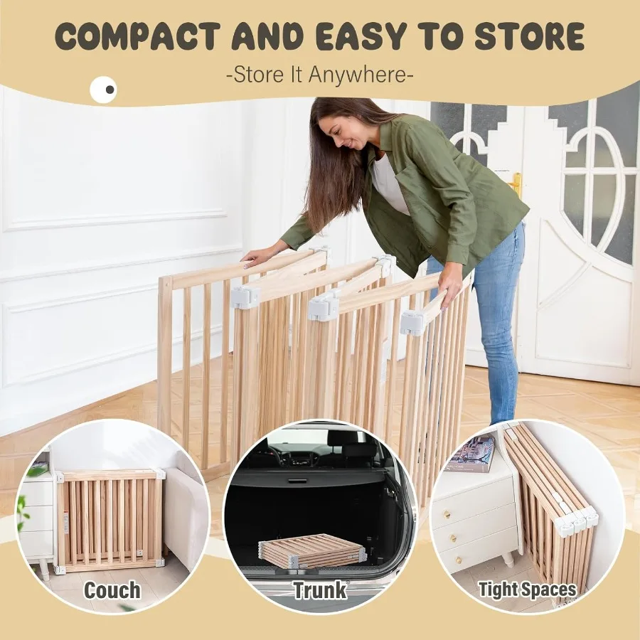 Parque infantil de madera plegable, patio grande para juegos de bebés con puerta de bloqueo para bebés y niños pequeños de 1 a 3 años, parque infantil portátil para actividades Ce